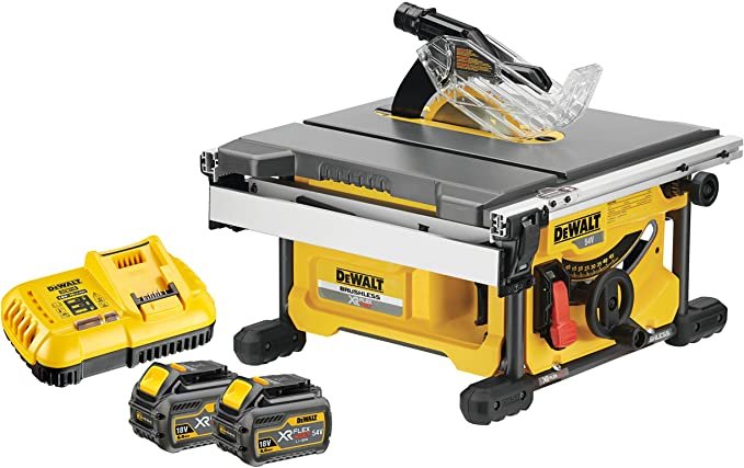 Sierra de mesa DeWalt sin escobillas XR Flexvolt 54V con 2 baterías